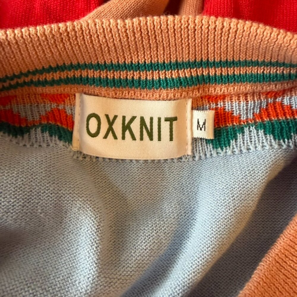OXKnit Jacquard Fair Isle Yoke Sweater Vintage style Pink Red 100% Cotton Sz M - Picture 10 of 13